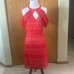 Elegant Red Lace Dress Francisca‘s Elida cold shoulder, red lace A.